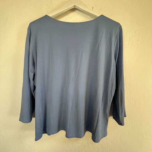 Eileen Fisher Womens V-Neck 3/4 Sleeve Top Blue Relaxed Fit Casual Lightweight - Picture 2 of 7